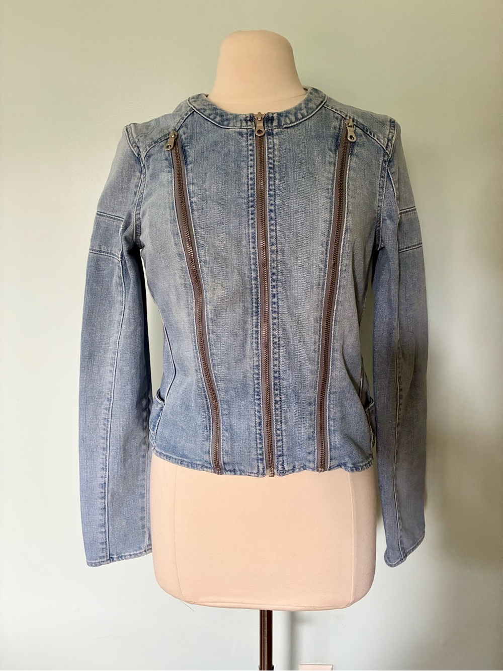 Paige Denim Zipper Fitted Jean Jacket
